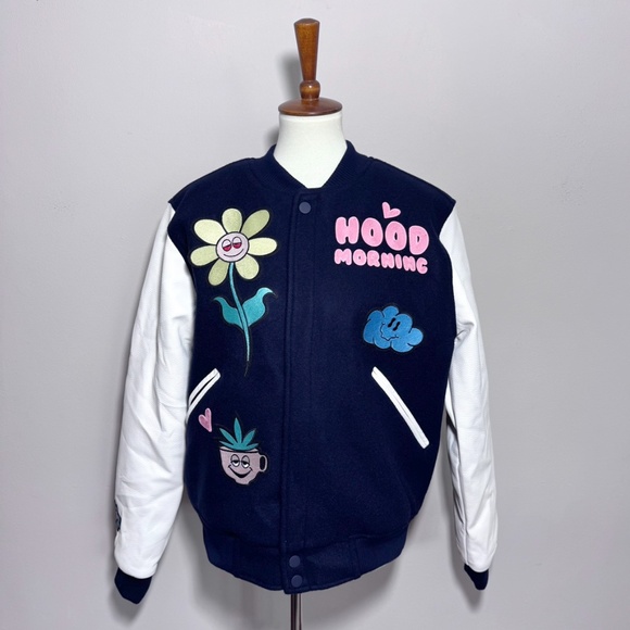 RokuStudio Hood Morning Navy and White Varsity Jacket Size Medium NWT - Picture 4 of 14